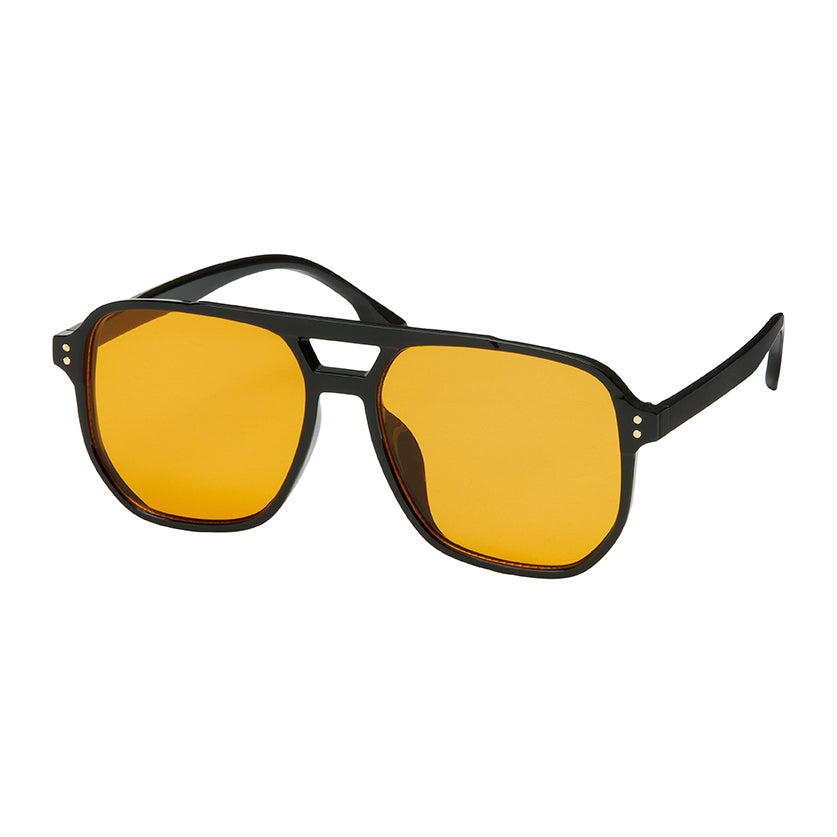 Heritage Square Aviator Sunglasses - Black With Yellow Lenses