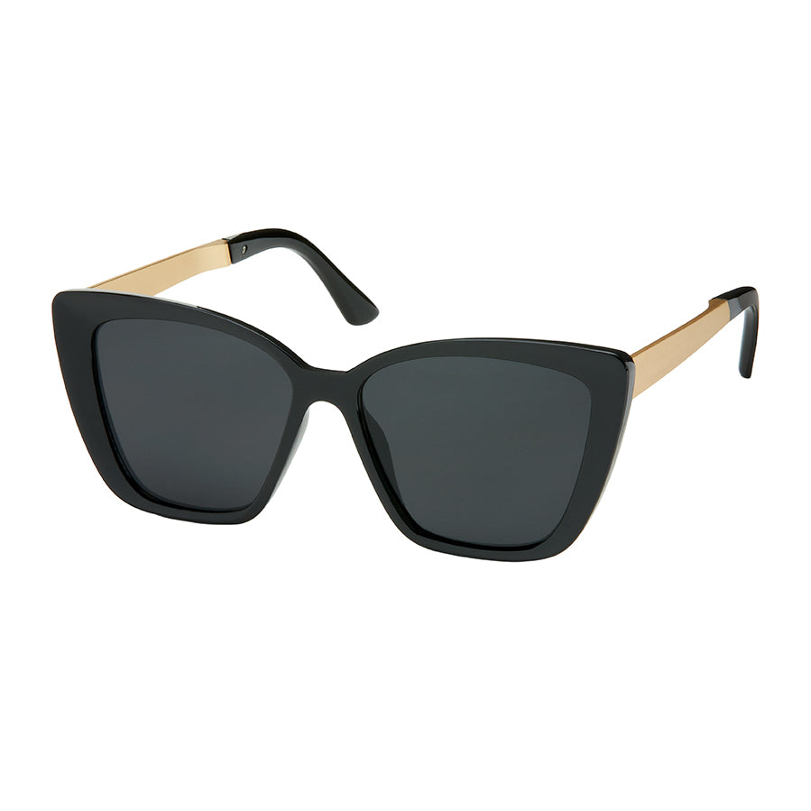 Jade Cat Eye Metal Temples Sunglasses - Black With Black Lenses
