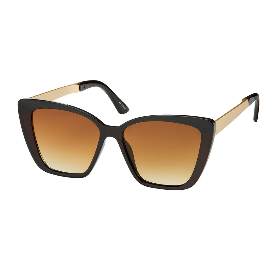 Jade Cat Eye Metal Temples Sunglasses - Black With Brown Lenses