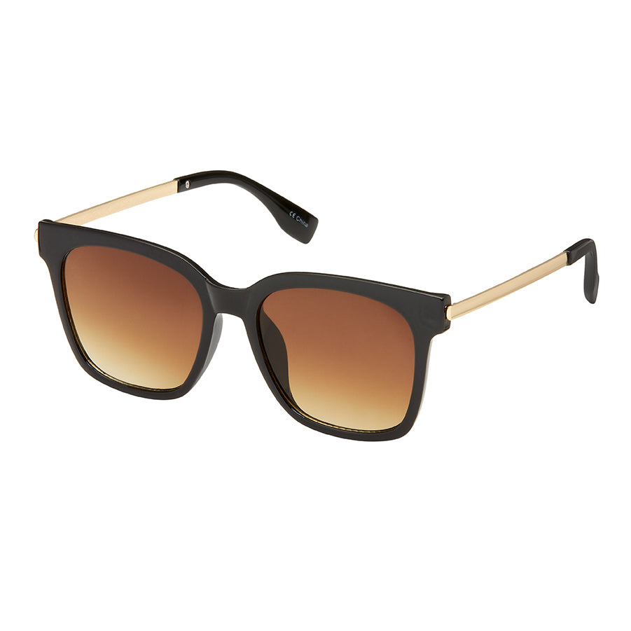 Jade Square Metal Sunglasses - Gold With Brown Lenses