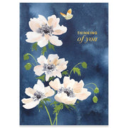 White Flowers On Blue Sympathy Greeting Card - Just Fabulous Palm Springs