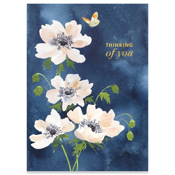 White Flowers On Blue Sympathy Greeting Card - Just Fabulous Palm Springs