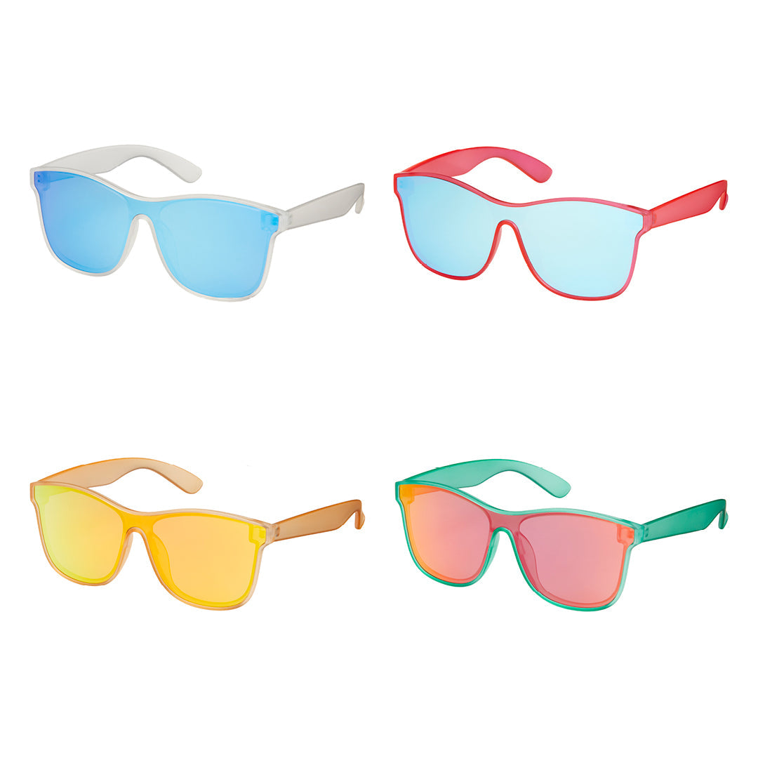 Shield Collection - Wrap Mirror Color Lens Sunglasses