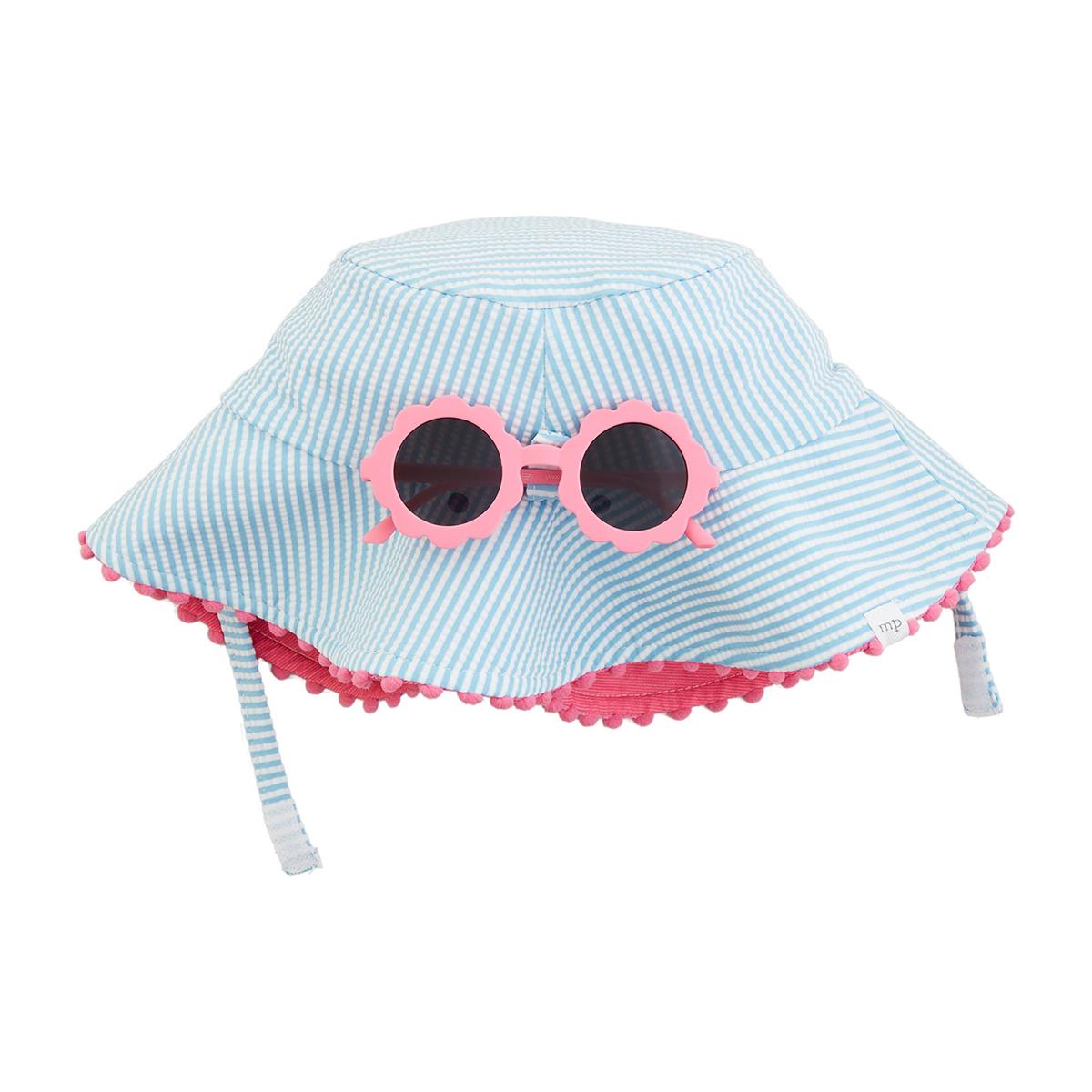 Blue Striped Seersucker Hat And Sunglasses Set