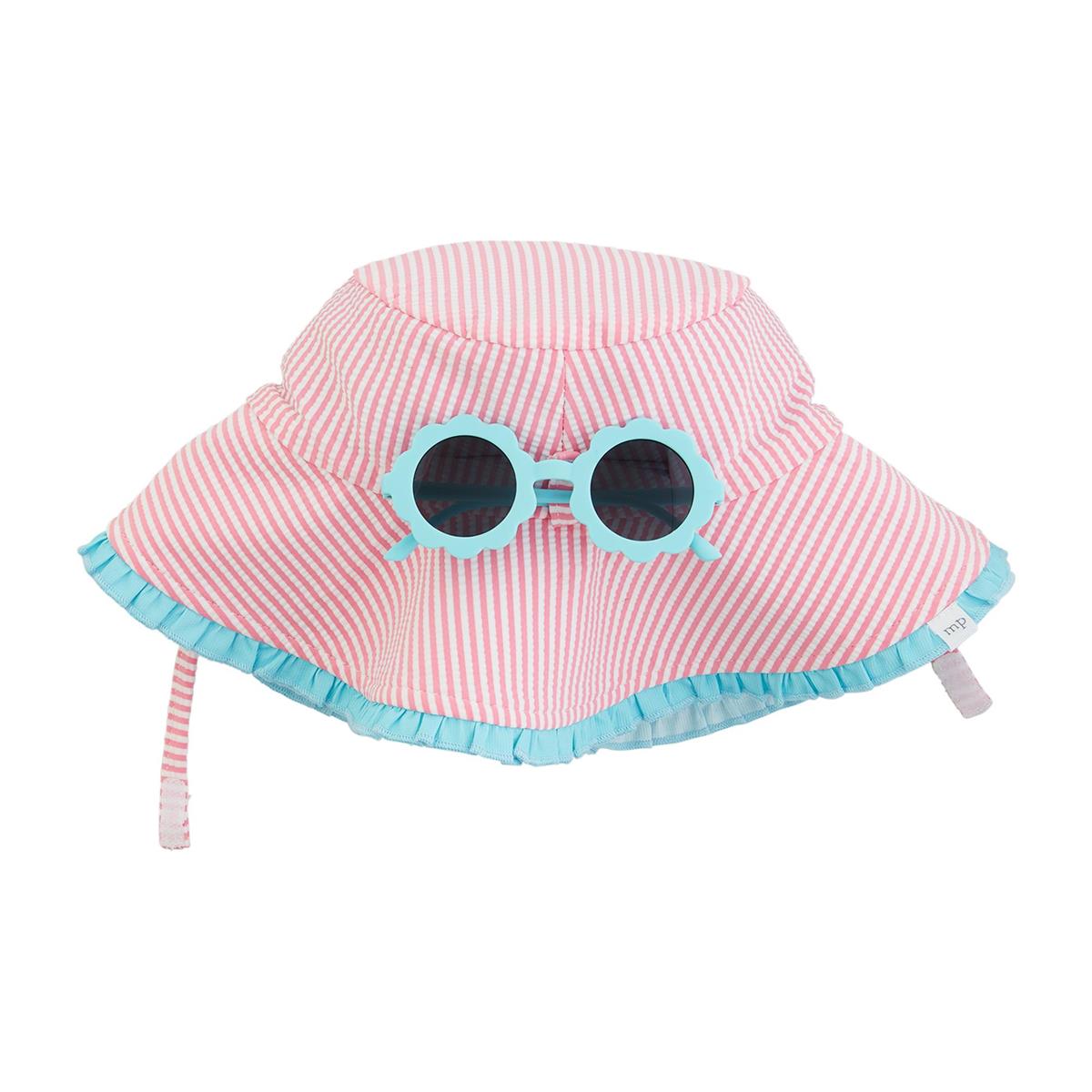 Pink Striped Seersucker Hat And Sunglasses Set