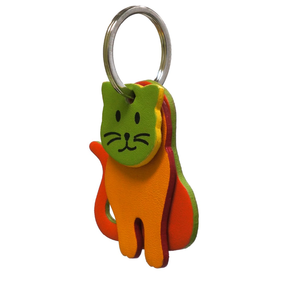 Cat Keyring - Green/Orange