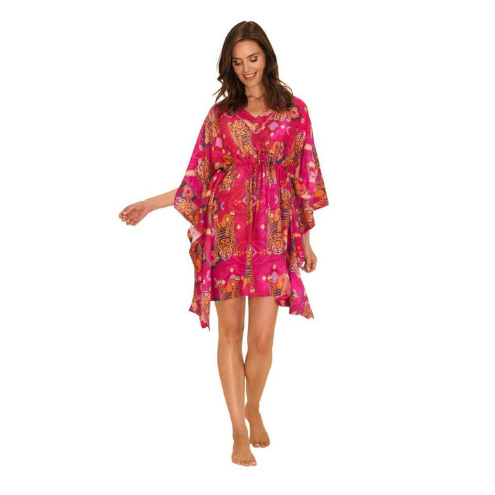 Ikat Tigers Beach Cover Up - Fuchsia