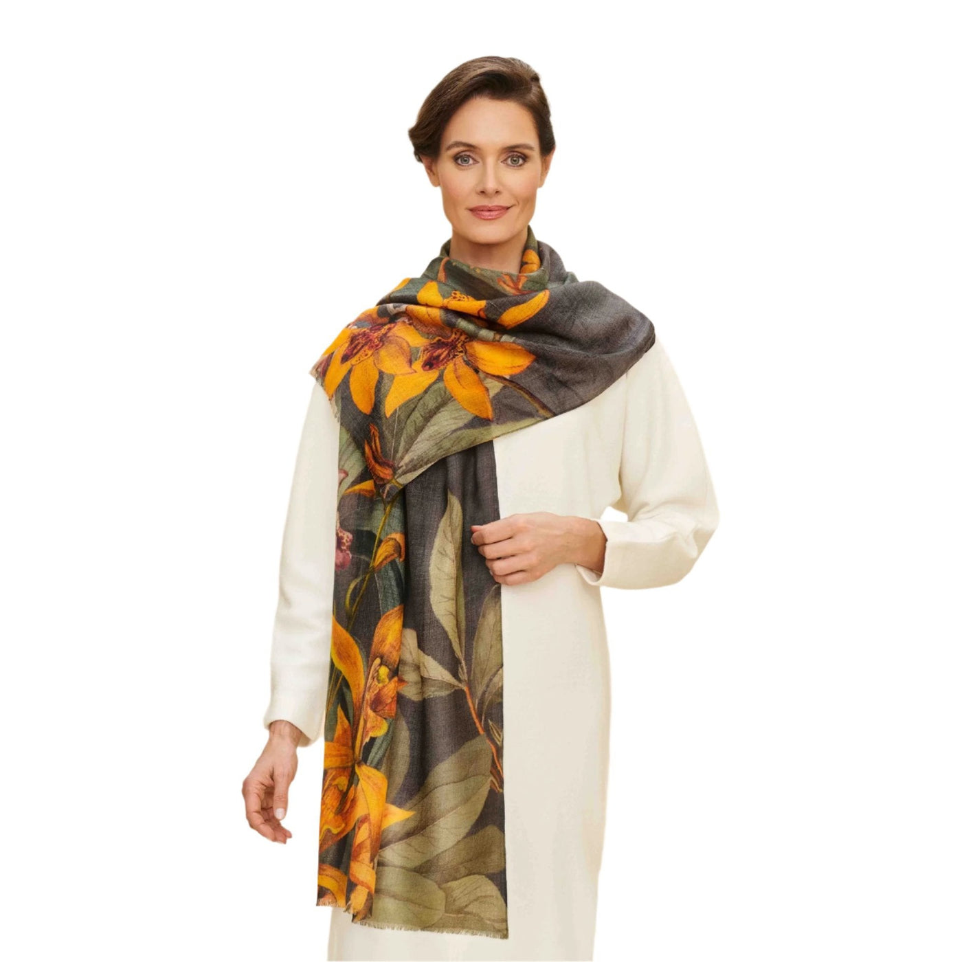 Botany Bliss Wool Wrap Scarf - Charcoal