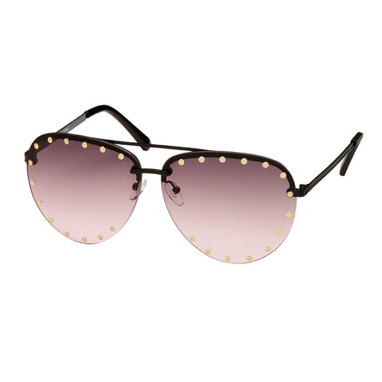 Jade Collection - Rimless Studded Aviator Sunglasses