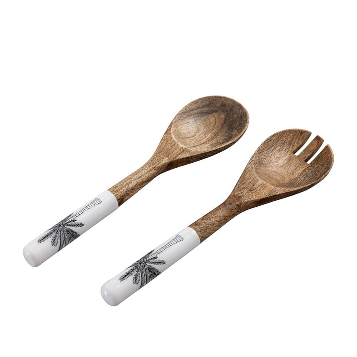 Mango Wood Salad Server Set With Print