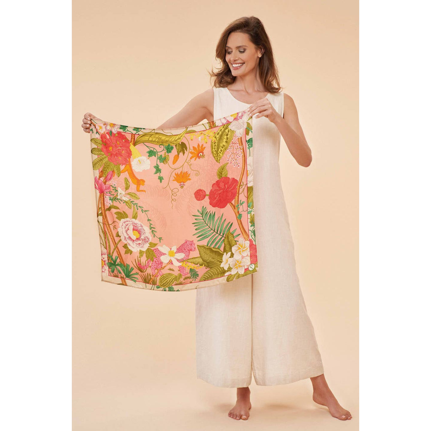 Tropical Floral & Fauna Silk Scarf