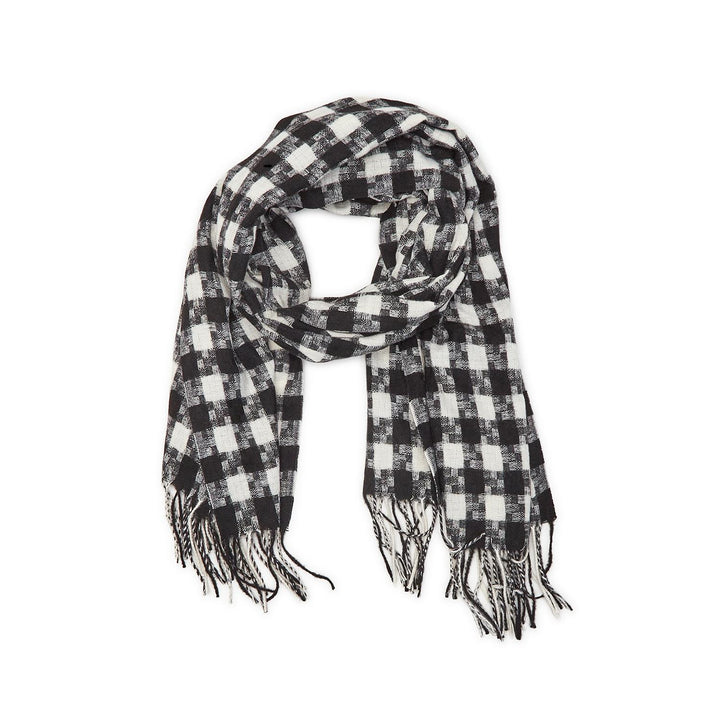 Black & White Checkered Scarf With Fringe