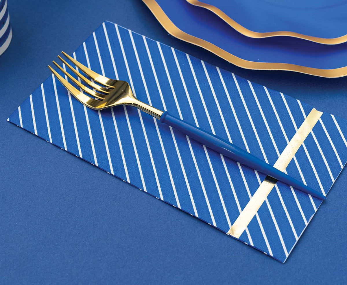 Blue & Gold Bella Plastic Cutlery - 24pc, Service For 8