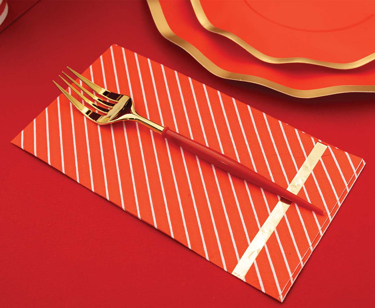 Red & Gold Bella Plastic Cutler - 24pc, Service For 8