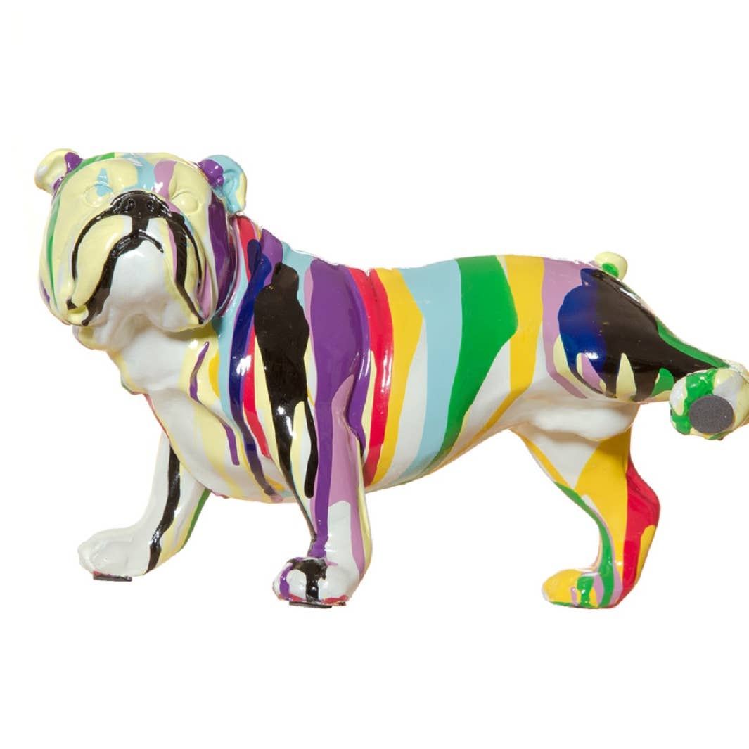 Graffiti Bull Dog With Leg Up Sculpture - 10" Long