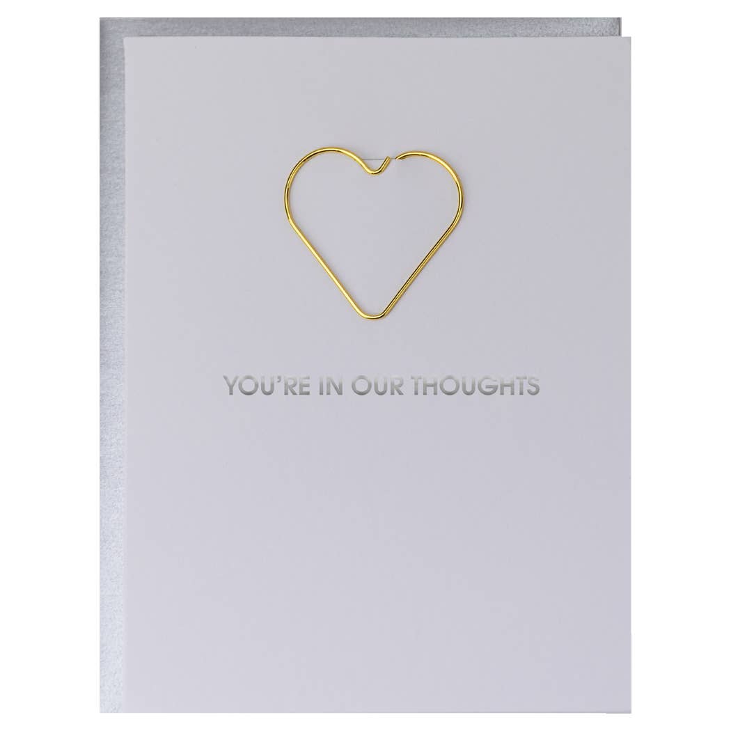 You're In Our Thoughts - Heart Paper Clip Letterpress Greeting Card