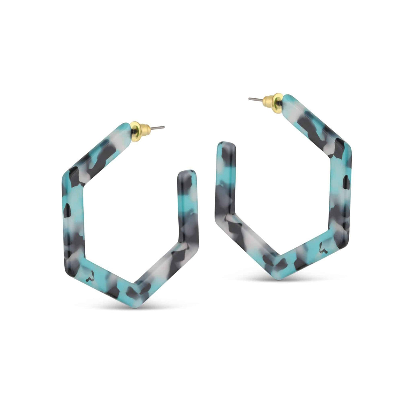 Scarlett Hexagon Large Hoop Resin Earrings - Blue/Black