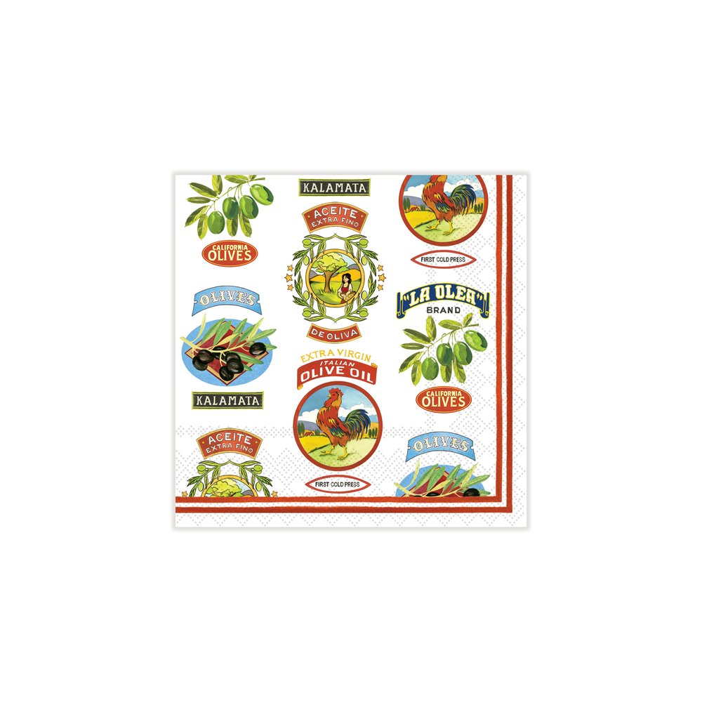 Vintage Olive Allover Cocktail Napkins & Mini Laguiole Cheese Knife Gift Set