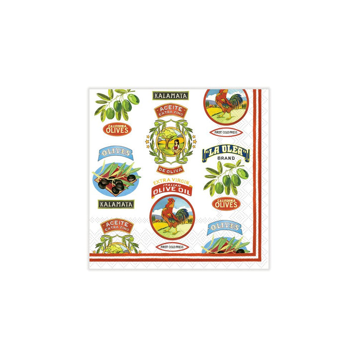 Vintage Olive Allover Cocktail Napkins & Mini Laguiole Cheese Knife Gift Set