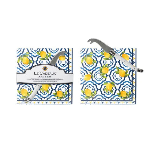 Palermo Cocktail Napkins & Mini Laguiole Cheese Knife Gift Set