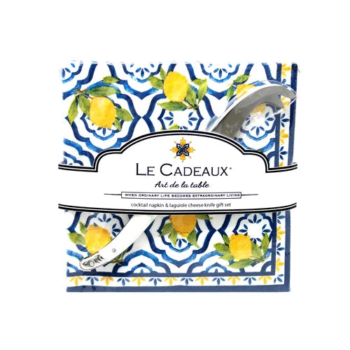 Palermo Cocktail Napkins & Mini Laguiole Cheese Knife Gift Set