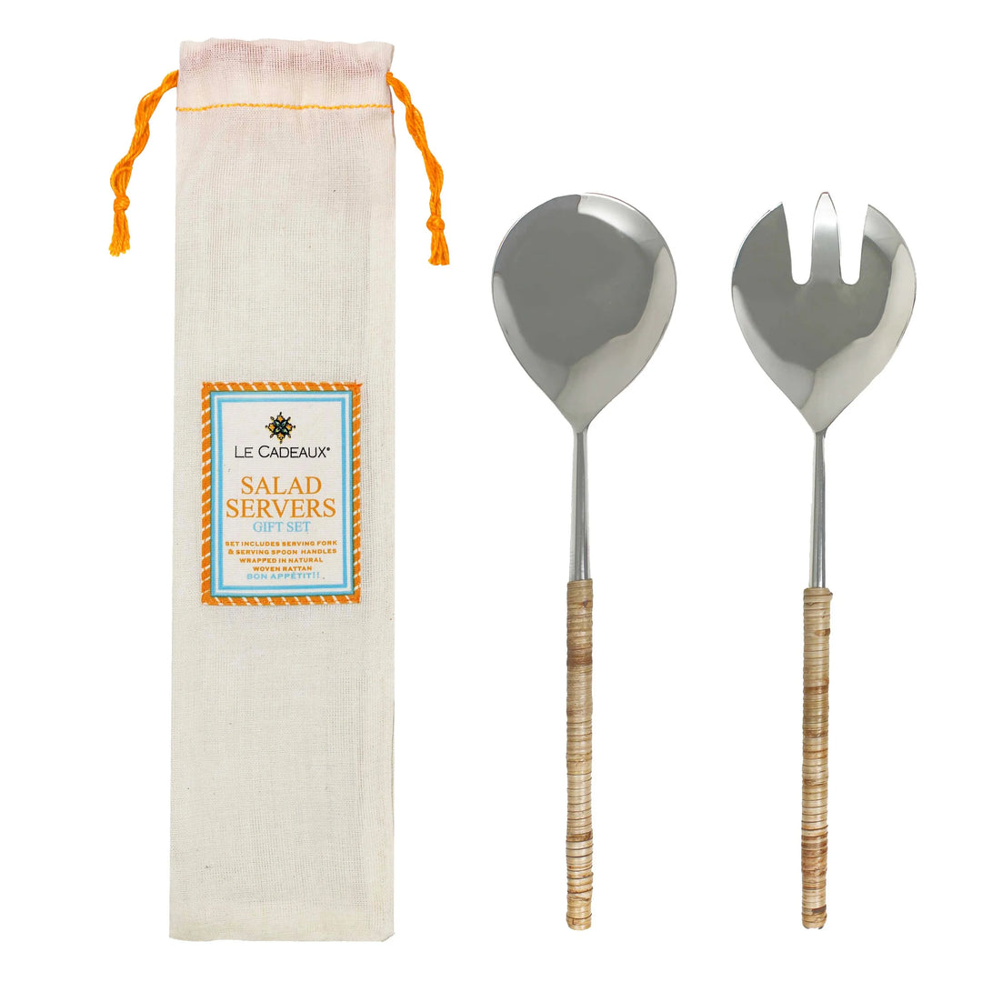 Natural Rattan Handled Salad Servers - Just Fabulous Palm Springs