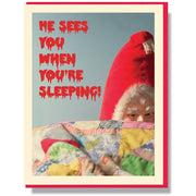 He Sees You Creepy Santa Holiday Card