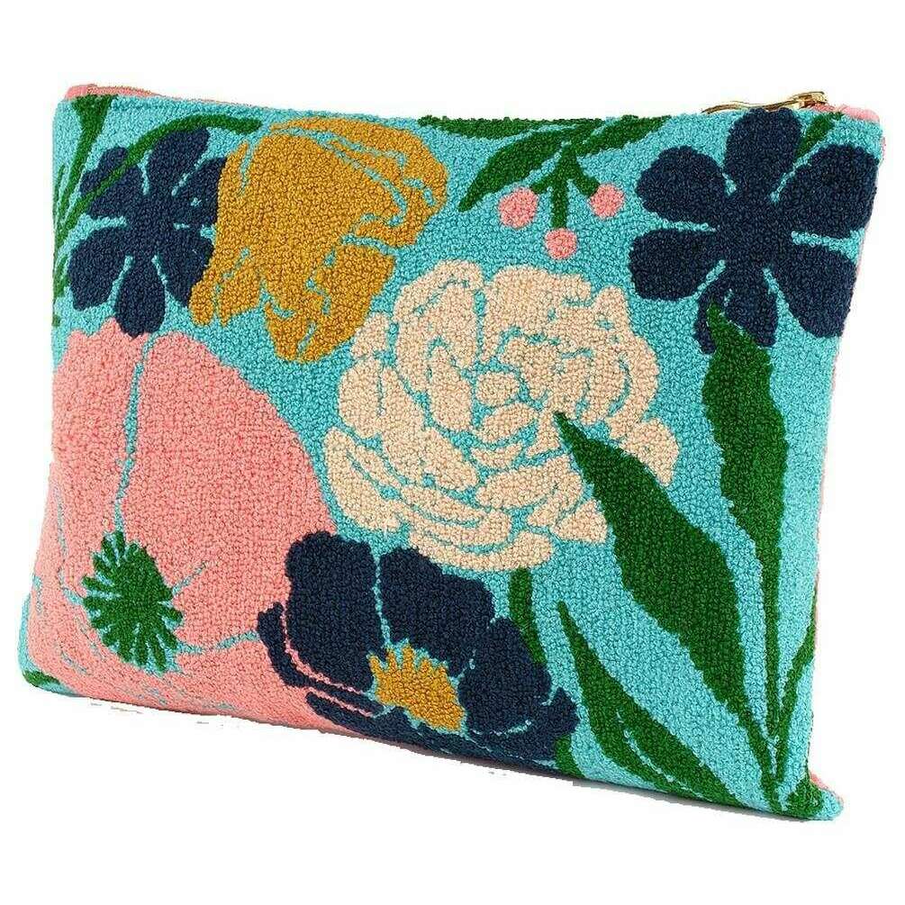 Blue Blooms Tufted Wool Pouch