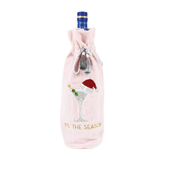 Martini Embroidered Pink Wine Bag