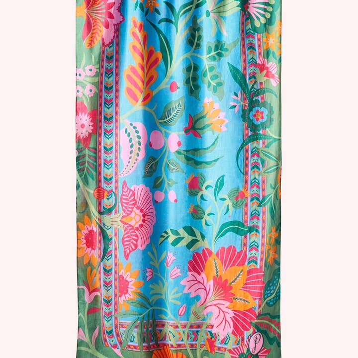 Folky Floral Cotton Scarf - Cornflower