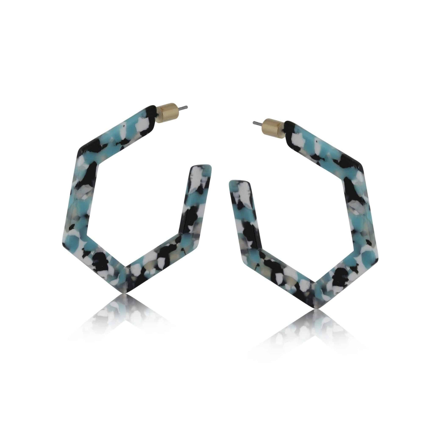 Erica Hexagon Resin Earrings - Blue