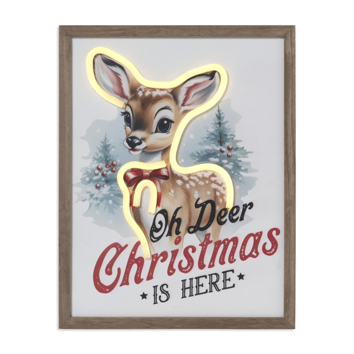 Wooden Neon Christmas Reindeer Wall Light