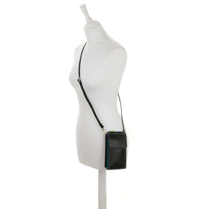 Zip Multi Purse With Shoulder Strap - Black