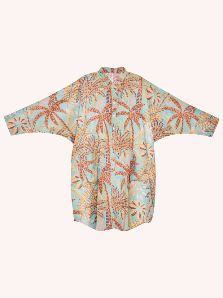 Patterned Palms Oversized Shirt Dress