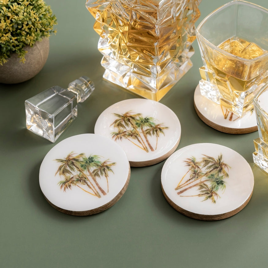 Mango Wood With Print Coaster Set