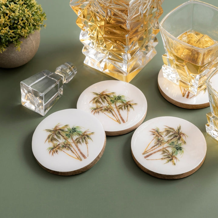 Mango Wood With Print Coaster Set