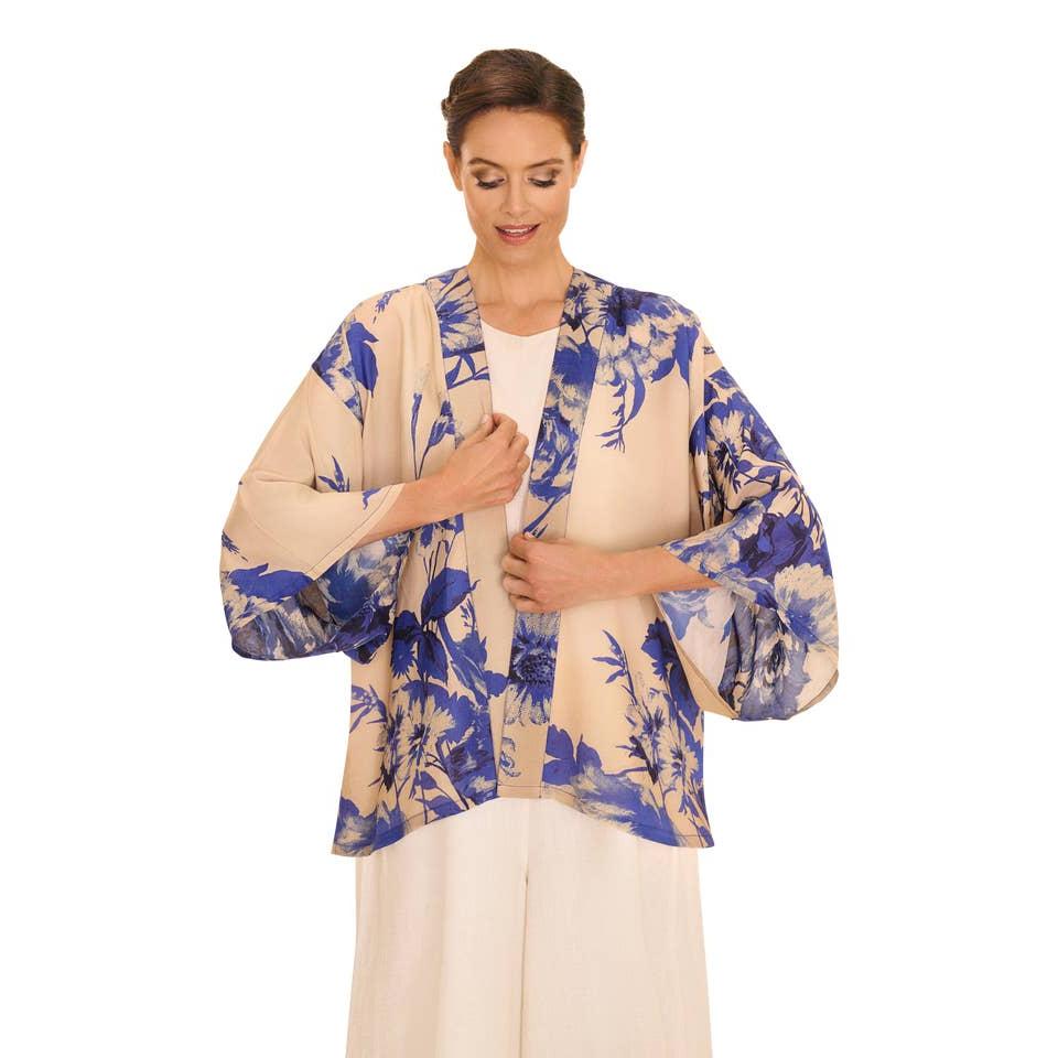 China Blue Blooms Kimono Jacket