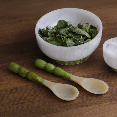 Resin Rio Large Bowl With Base - White & Green