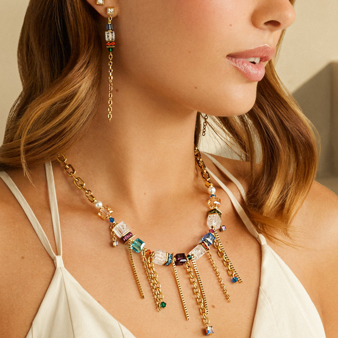 Sunray Cube Couture Necklace - Gold Multicolor
