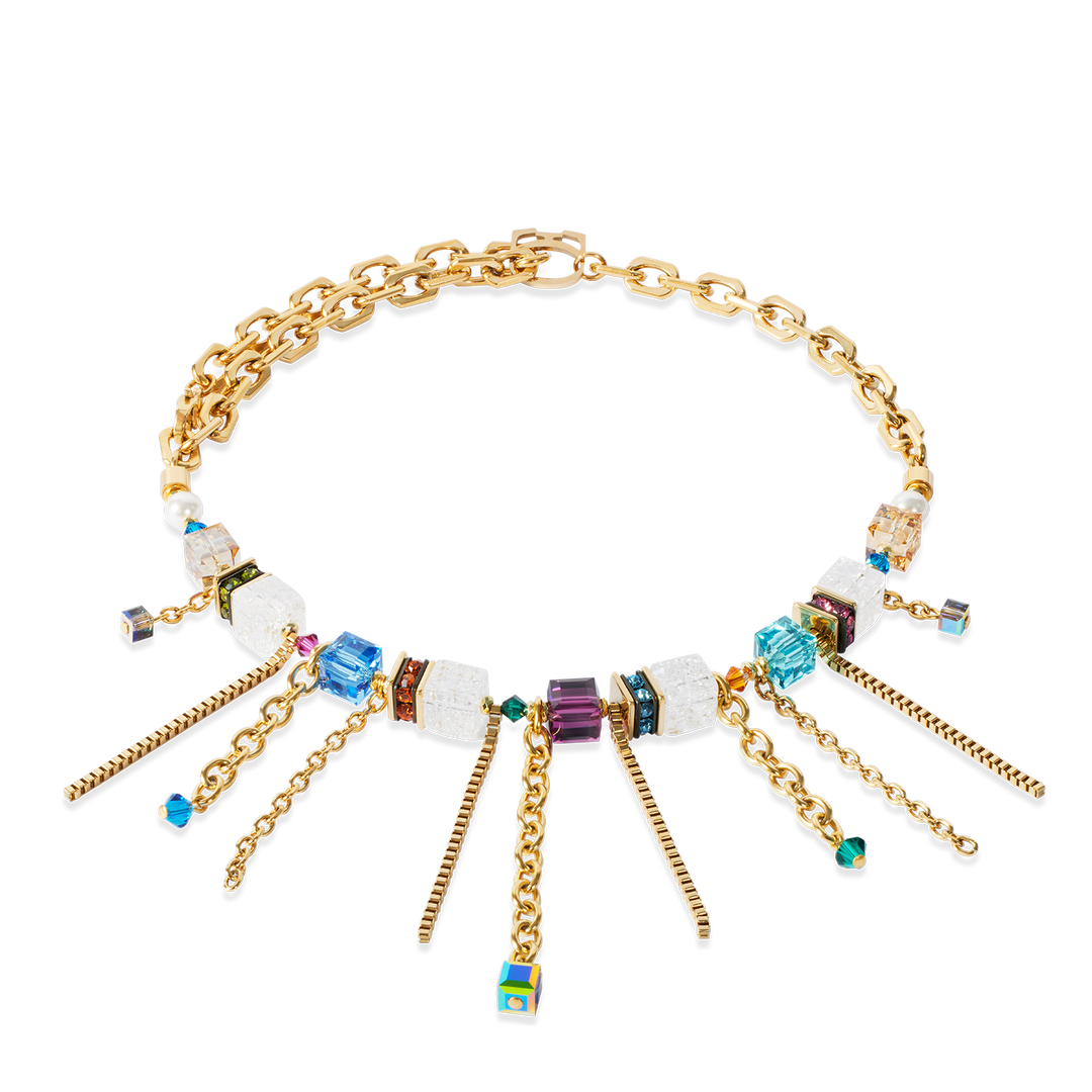 Sunray Cube Couture Necklace - Gold Multicolor