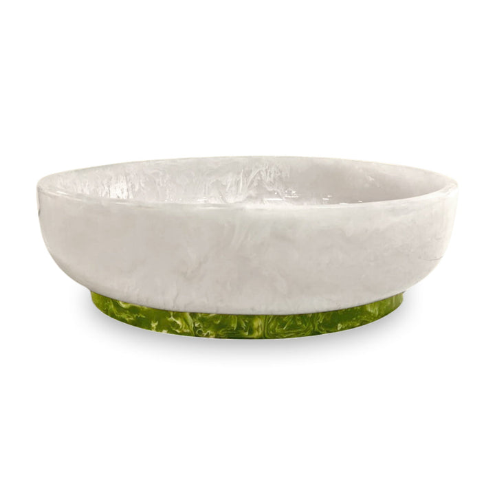 Resin Rio Large Oval Bowl With Base - White & Green