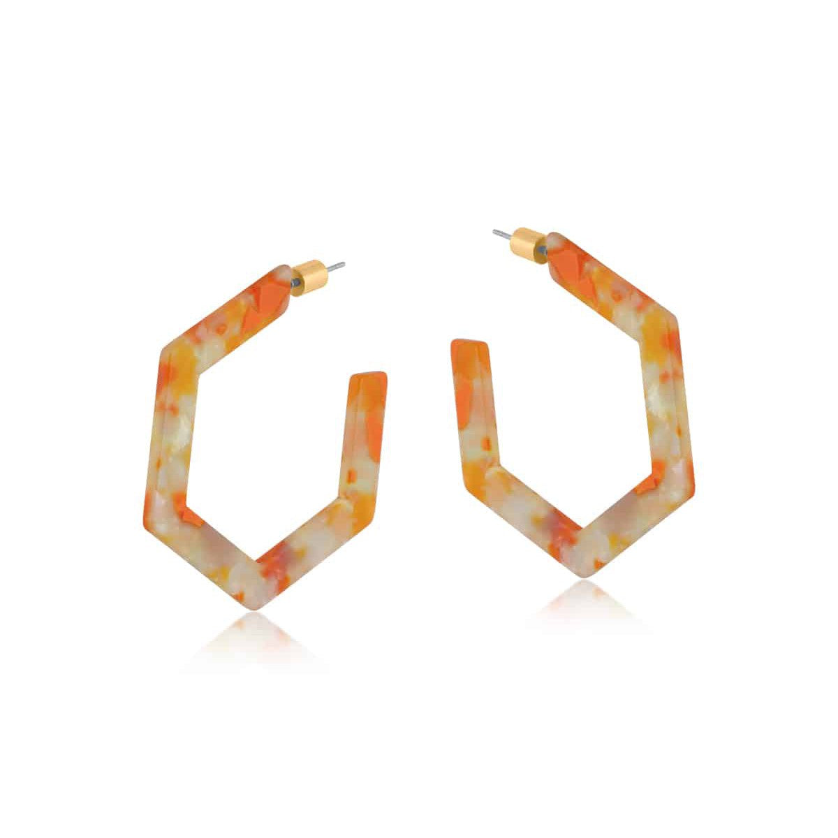 Emma Hexagon Statement Hoop Resin Earrings - Orange