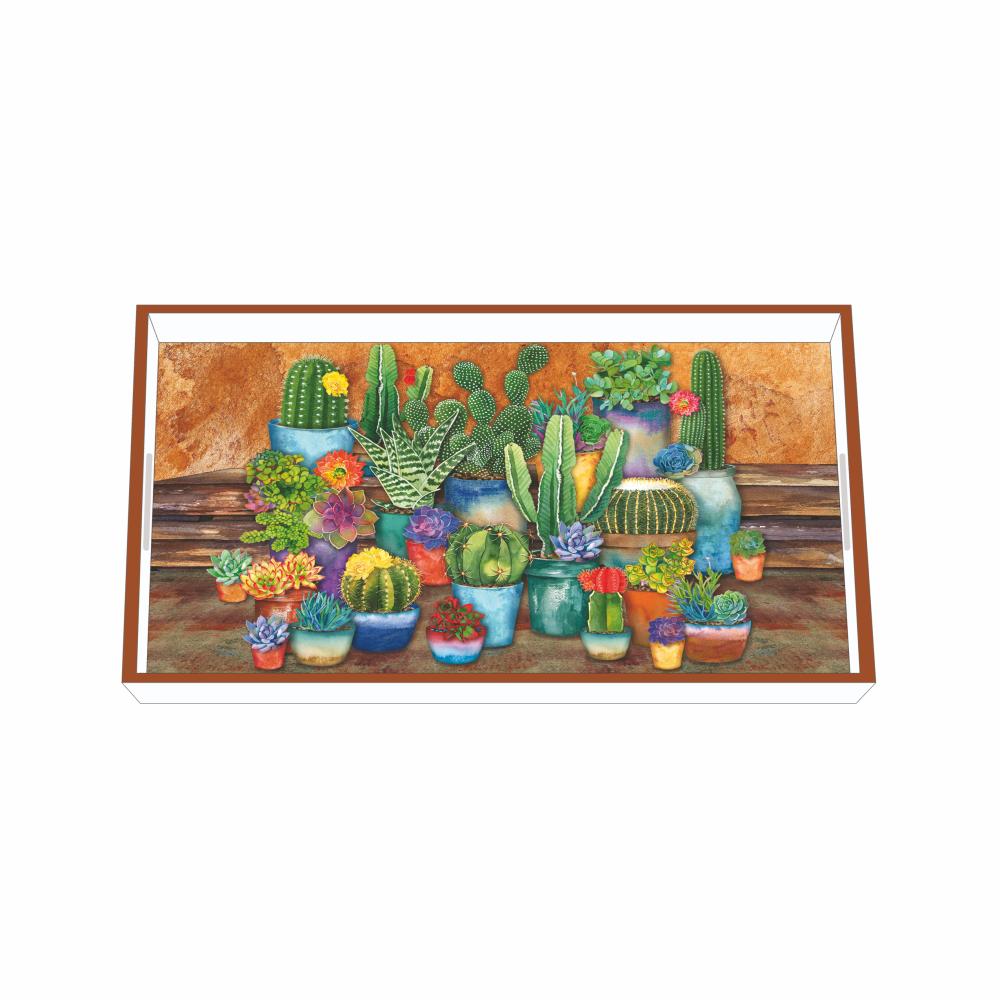 Southwest Succulents Wood Vanity Tray