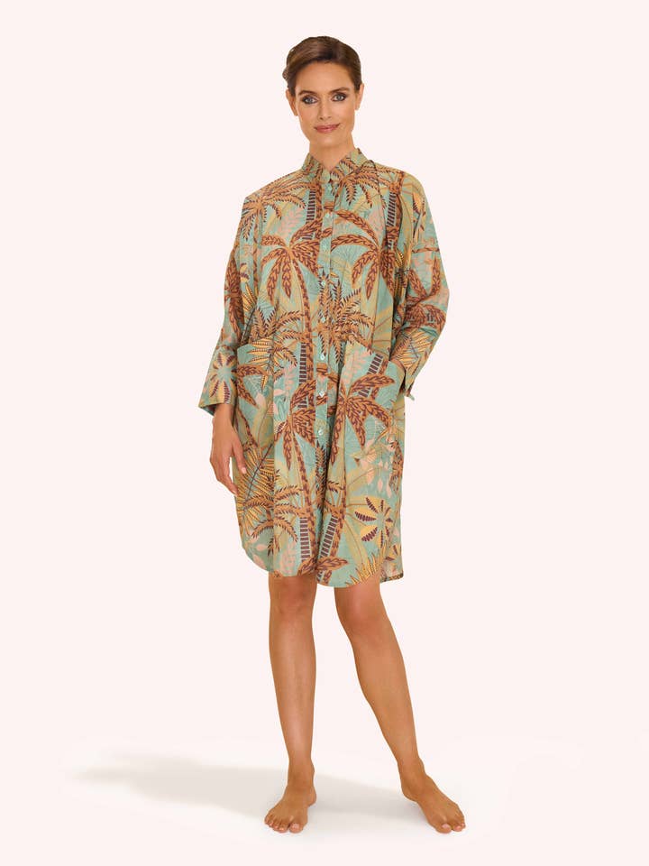 Patterned Palms Oversized Shirt Dress