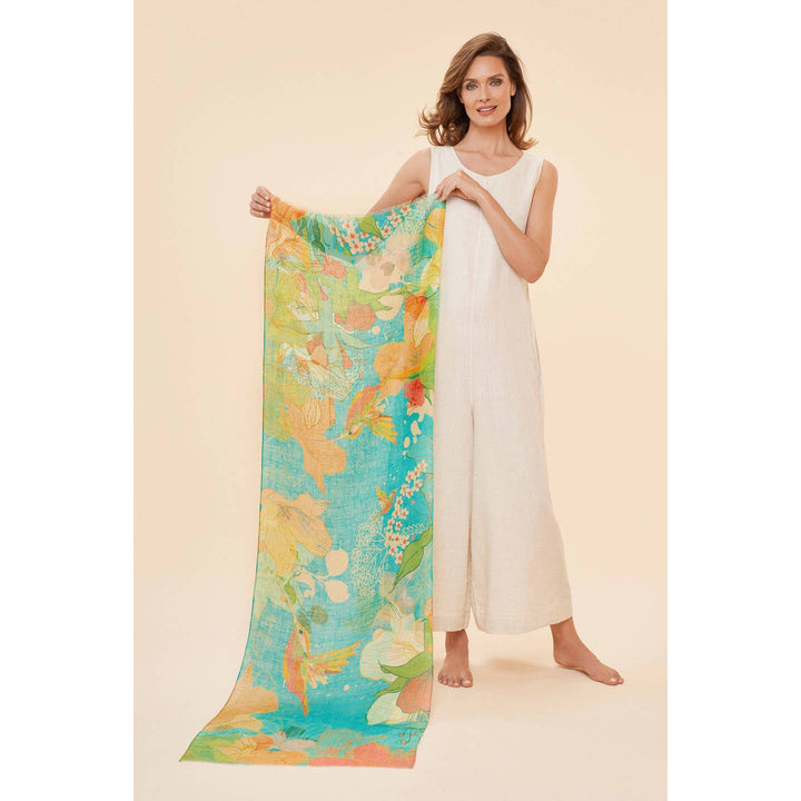 Hummingbird Aqua Linen Scarf