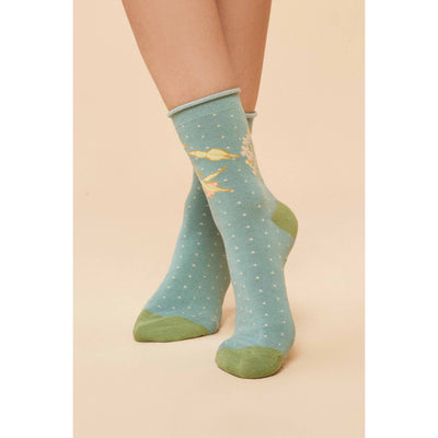 Aqua Hummingbird Ankle Socks