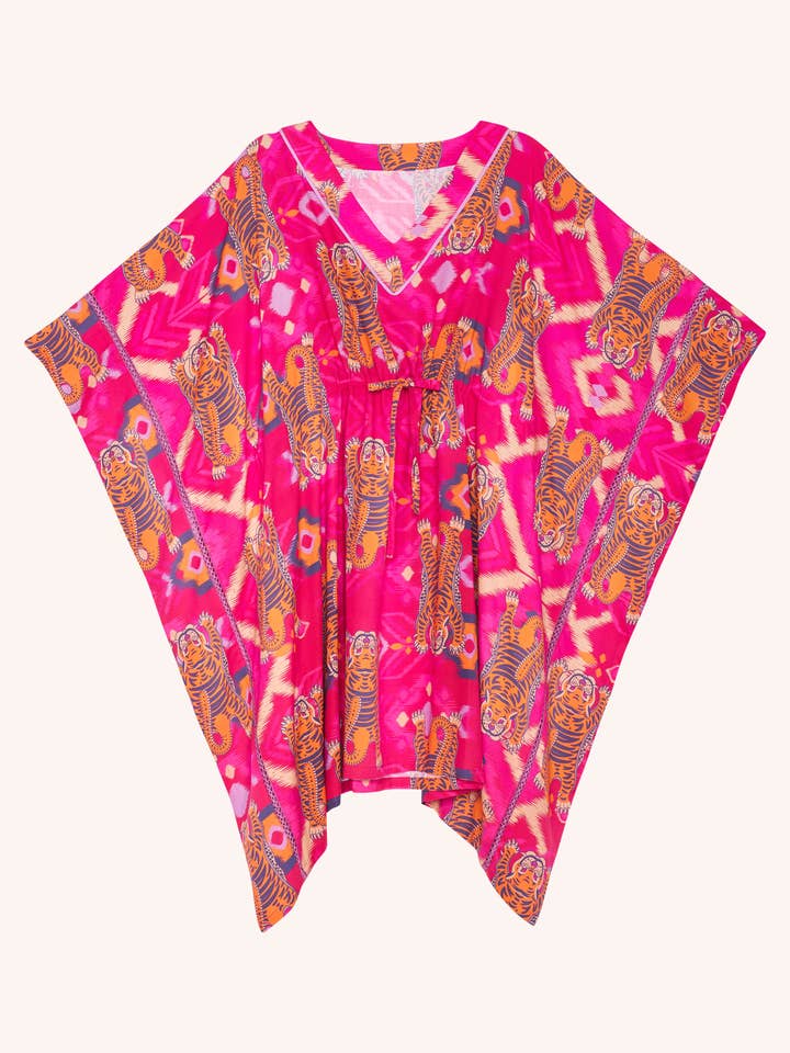 Ikat Tigers Beach Cover Up - Fuchsia
