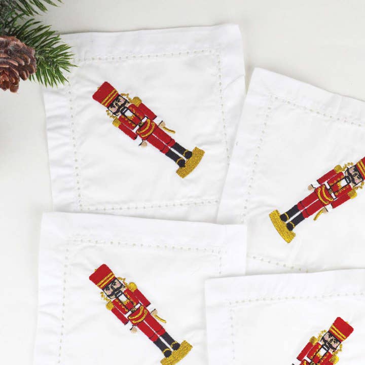 Nutcracker Embroidered Cocktail Napkin Box Set