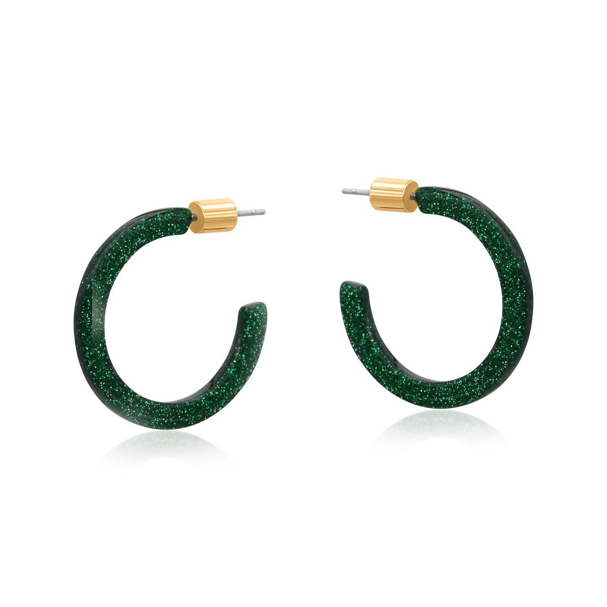 Paulina Thin Hoop Resin Earrings - Green