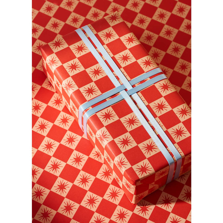 Nostalgic Christmas & Red Star Checked Double Sided Wrapping Paper